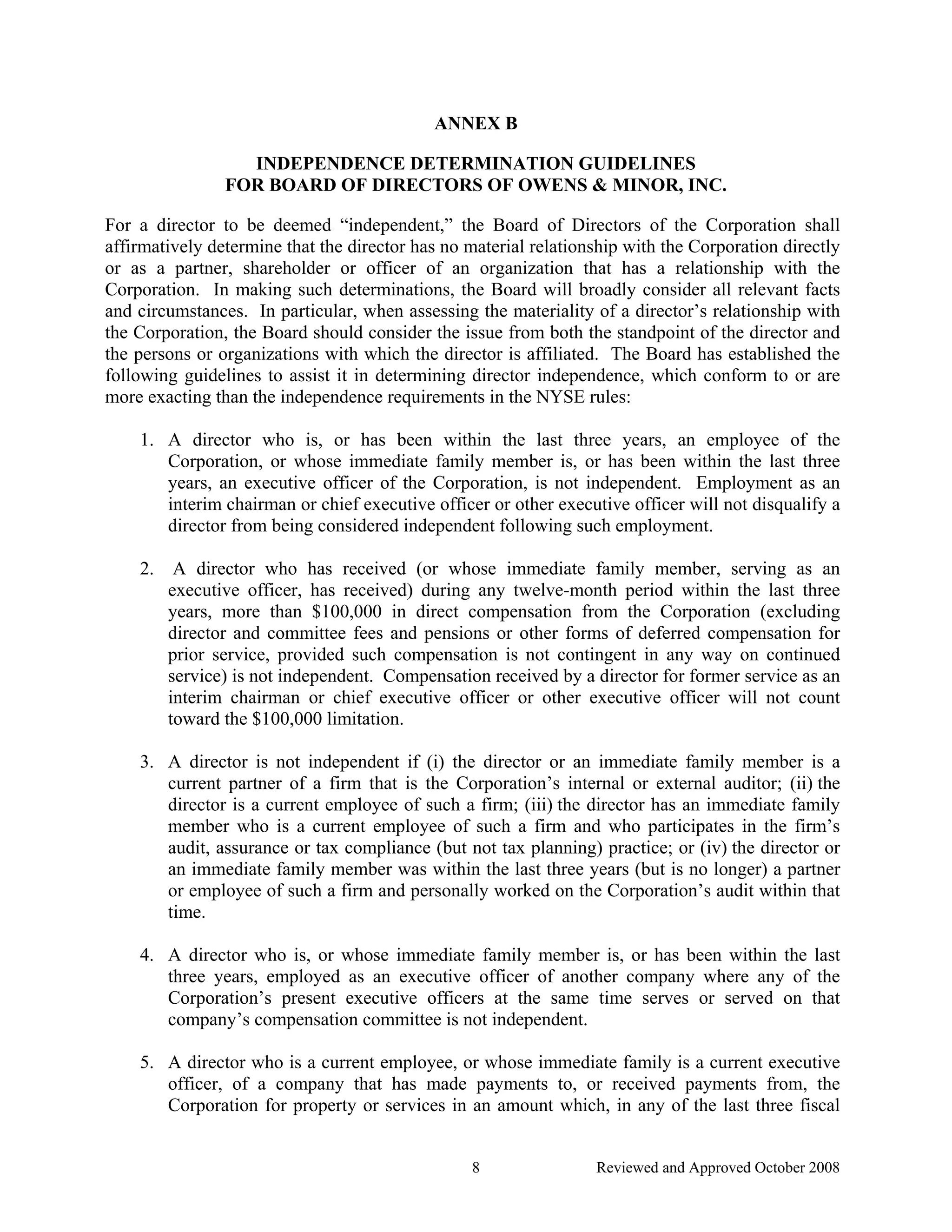 owens & minor guidelines