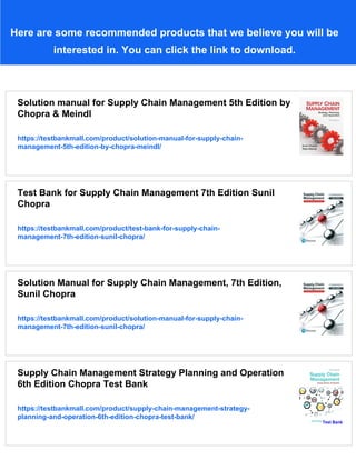 Get full Test Bank for Supply Chain Management 5th Edition by Chopra ...