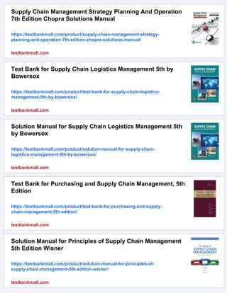Test Bank for Supply Chain Management 5th Edition by Chopra & Meindl | PDF