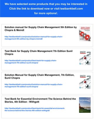 Test Bank for Supply Chain Management 5th Edition by Chopra & Meindl | PDF