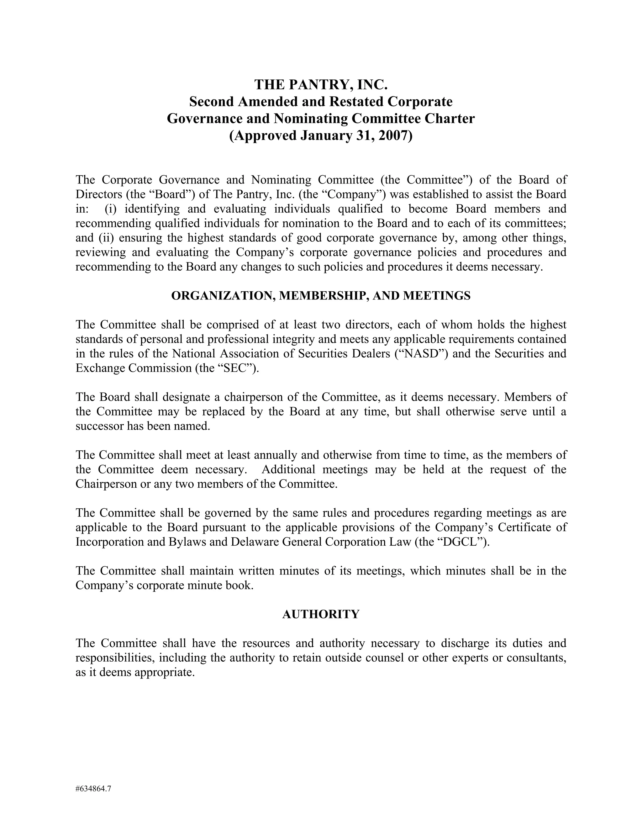 pantry nominatingCharter