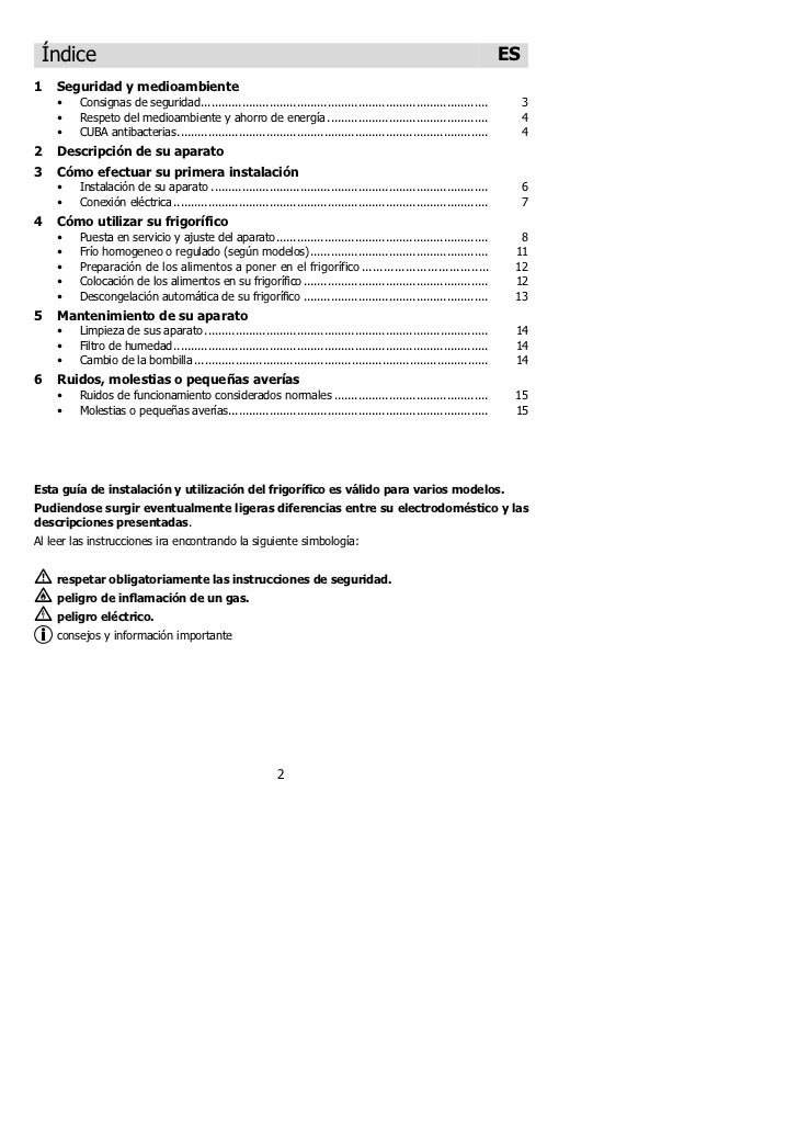 Fagor arctic 2000 manual de instrucciones