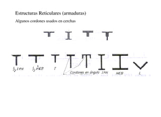 Estructuras Reticulares (armaduras)
Algunos cordones usados en cerchas
 