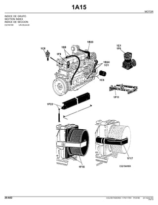 1A15
MOTOR
INDICE DE GRUPO
SECTION INDEX
INDICE DE SECCION
CQ154169 -UN-30JUL02
20-A02 COLHEITADEIRA 1175/1175H PC9185 (01-AUG-02)
PN=14
 