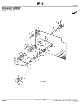 1F19
MOTOR
FILTRO ROTATIVO - TRANSMISSAO
ROTARY SCREEN - TRANSMITION
FILTRO ROTATIVO - TRANSMISION
CQ150097 -UN-11JUL02
g
ESTA RELACAO CONTINUA
20-130 COLHEITADEIRA 1175/1175H PC9185 (01-AUG-02)
PN=150
 