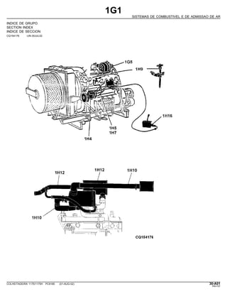 1G1
SISTEMAS DE COMBUSTIVEL E DE ADMISSAO DE AR
INDICE DE GRUPO
SECTION INDEX
INDICE DE SECCION
CQ154176 -UN-30JUL02
COLHEITADEIRA 1175/1175H PC9185 (01-AUG-02) 30-A01
PN=157
 
