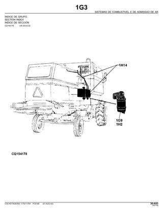 1G3
SISTEMAS DE COMBUSTIVEL E DE ADMISSAO DE AR
INDICE DE GRUPO
SECTION INDEX
INDICE DE SECCION
CQ154178 -UN-30JUL02
COLHEITADEIRA 1175/1175H PC9185 (01-AUG-02) 30-A03
PN=159
 