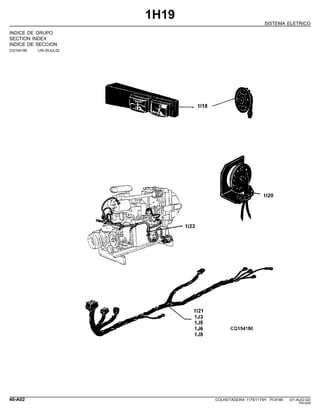 1H19
SISTEMA ELETRICO
INDICE DE GRUPO
SECTION INDEX
INDICE DE SECCION
CQ154180 -UN-30JUL02
40-A02 COLHEITADEIRA 1175/1175H PC9185 (01-AUG-02)
PN=204
 