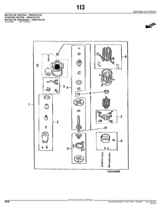 1I3
SISTEMA ELETRICO
MOTOR DE PARTIDA - PRESTOLITE
STARTING MOTOR - PRESTOLITE
MOTOR DE ARRANQUE - PRESTOLITE
CQ153996 -UN-11APR02
g
ESTA RELACAO CONTINUA
40-6 COLHEITADEIRA 1175/1175H PC9185 (01-AUG-02)
PN=212
 