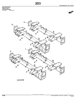 2D3
TRANSMISSAO DE FORCA
EIXO DIANTEIRO
FRONT AXLE
EJE DELANTERO
CQ150188 -UN-26JUL02
g
ESTA RELACAO CONTINUA
50-60 COLHEITADEIRA 1175/1175H PC9185 (01-AUG-02)
PN=316
 