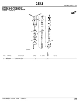 2E12
SISTEMA HIDRAULICO
COMPONENTES DA DIRECAO VENTURI
VENTURI STEERLING - COMPONENTS
COMPONENTES DE LA DIRECCION VENTURI
CQ150209 -UN-11JUL02
g
1
1 1
1 7
7 5
ITEM NR.PECA DESCRICAO QTDE. NR. SERIE 5 H NOTAS
1 DQ17657 KIT RETENTOR AR X X
COLHEITADEIRA 1175/1175H PC9185 (01-AUG-02) 70-9
PN=349
 
