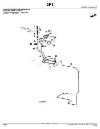 2F1
SISTEMA HIDRAULICO
CIRCUITOS HIDRAULICOS - EMBREAGEM
HYDRAULIC LINES - CLUTCH
TUBERIAS HIDRAULICAS - EMBRAGUE
CQ150221 -UN-11JUL02
g
ESTA RELACAO CONTINUA
70-26 COLHEITADEIRA 1175/1175H PC9185 (01-AUG-02)
PN=366
 