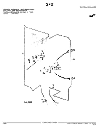 2F3
SISTEMA HIDRAULICO
CILINDROS HIDRAULICOS - SISTEMA DE FREIOS
HYDRAULIC LINES - BRAKE SYSTEM
TUBERIAS HIDRAULICAS - SISTEMA DE FRENO
CQ150222 -UN-11JUL02
g
ESTA RELACAO CONTINUA
70-28 COLHEITADEIRA 1175/1175H PC9185 (01-AUG-02)
PN=368
 