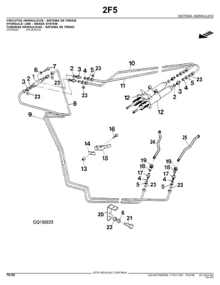 2F5
SISTEMA HIDRAULICO
CIRCUITOS HIDRAULICOS - SISTEMA DE FREIOS
HYDRAULIC LINE - BRAKE SYSTEM
TUBERIAS HIDRAULICAS - SISTEMA DE FRENO
CQ150223 -UN-26JUL02
g
ESTA RELACAO CONTINUA
70-30 COLHEITADEIRA 1175/1175H PC9185 (01-AUG-02)
PN=370
 