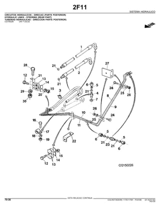 2F11
SISTEMA HIDRAULICO
CIRCUITOS HIDRAULICOS - DIRECAO (PARTE POSTERIOR)
HYDRAULIC LINES - STEERING (REAR PART)
TUBERIAS HIDRAULICAS - DIRECCION PARTE POSTERIOR)
CQ150226 -UN-11JUL02
g
ESTA RELACAO CONTINUA
70-36 COLHEITADEIRA 1175/1175H PC9185 (01-AUG-02)
PN=376
 