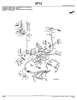 2F13
SISTEMA HIDRAULICO
CIRCUITOS HIDRAULICOS - ACIONAMENTO DO MOLINETE
HYDRAULIC LINES - REEL DRIVES
TUBERIAS HIDRAULICAS - ACCIONAMIENTO DEL MOLINETE
CQ150227 -UN-11JUL02
g
ESTA RELACAO CONTINUA
70-38 COLHEITADEIRA 1175/1175H PC9185 (01-AUG-02)
PN=378
 