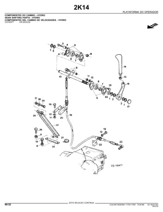 2K14
PLATAFORMA DO OPERADOR
COMPONENTES DO CAMBIO - HYDRO
GEAR SHIFTING PARTS - HYDRO
COMPONENTES DEL CAMBIO DE VELOCIDADES - HYDRO
CQ150477 -UN-26JUL02
g
ESTA RELACAO CONTINUA
90-32 COLHEITADEIRA 1175/1175H PC9185 (01-AUG-02)
PN=510
 