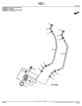 1C1
MOTOR
RESFRIADOR DE OLEO DO MOTOR
ENGINE OIL COOLER
ENFRIADOR DE ACEITE DEL MOTOR
CQ150082 -UN-11JUL02
g
ESTA RELACAO CONTINUA
20-32 COLHEITADEIRA 1175/1175H PC9185 (01-AUG-02)
PN=52
 
