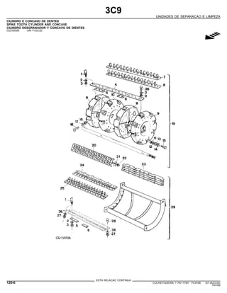 3C9
UNIDADES DE SEPARACAO E LIMPEZA
CILINDRO E CONCAVO DE DENTES
SPIKE TOOTH CYLINDER AND CONCAVE
CILINDRO DESGRANADOR Y CONCAVO DE DIENTES
CQ150305 -UN-11JUL02
g
ESTA RELACAO CONTINUA
120-6 COLHEITADEIRA 1175/1175H PC9185 (01-AUG-02)
PN=558
 