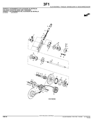 3F1
ELEVADORES, TANQUE GRANELEIRO E DESCARREGADOR
TENSOR E ACIONAMENTO DO ELEVADOR DA RETRILHA
TAILLINGS ELEVATOR DRIVE AND TENSIONER
TENSOR Y ACCIONAMIENTO DEL ELEVADOR DA RETRILLA
CQ150350 -UN-27NOV01
g
ESTA RELACAO CONTINUA
130-14 COLHEITADEIRA 1175/1175H PC9185 (01-AUG-02)
PN=628
 