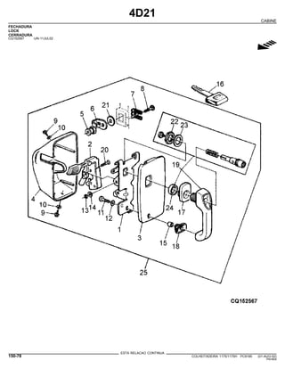 4D21
CABINE
FECHADURA
LOCK
CERRADURA
CQ152567 -UN-11JUL02
g
ESTA RELACAO CONTINUA
150-78 COLHEITADEIRA 1175/1175H PC9185 (01-AUG-02)
PN=804
 