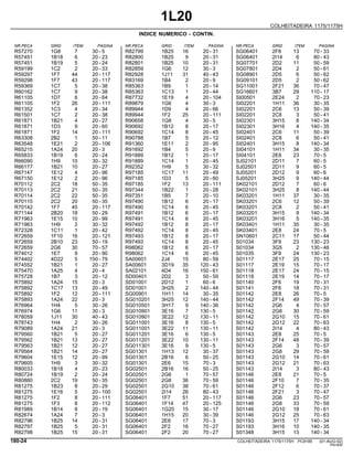 1L20
COLHEITADEIRA 1175/1175H
INDICE NUMERICO - CONTIN.
NR.PECA GRID ITEM PAGINA NR.PECA GRID ITEM PAGINA NR.PECA GRID ITEM PAGINA
R57270 R82799 SG06401
1G8 1B25 2F8
7 16 13
30 - 5 20 - 31 70 - 33
R57451 R82800 SG06401
1B18 1B25 2I14
6 9 6
20 - 23 20 - 31 80 - 43
R57451 R82801 SG07701
1B19 1B25 2D2
5 10 11
20 - 24 20 - 31 50 - 59
R59199 R82859 SG07801
1C2 1G6 2D4
2 12 2
20 - 33 30 - 3 50 - 61
R59297 R82928 SG08901
1F7 1J11 2D5
44 31 6
20 - 117 40 - 43 50 - 62
R59298 R83169 SG09101
1F7 1B4 2D5
43 2 2
20 - 117 20 - 9 50 - 62
R59369 R85363 SG11001
1C7 1B9 2F21
5 1 36
20 - 38 20 - 14 70 - 47
R60162 R85363 SG16601
1C7 1C13 3B7
9 1 29
20 - 38 20 - 44 110 - 17
R61105 R87732 SI00501
1D7 1E19 2E24
6 4 2
20 - 64 20 - 104 70 - 23
R61105 R89879 SI02201
1F2 1G6 1H11
26 4 36
20 - 111 30 - 3 30 - 35
R61352 R89944 SI02201
1C3 1D9 2C6
4 4 13
20 - 34 20 - 66 50 - 39
R61501 R89944 SI02201
1C7 1F2 2C8
2 25 3
20 - 38 20 - 111 50 - 41
R61871 R90658 SI02301
1B21 1G8 3H15
4 4 8
20 - 27 30 - 5 140 - 34
R61871 R90692 SI02301
1D3 1B12 3H16
9 8 4
20 - 60 20 - 17 140 - 35
R61871 R90692 SI02401
1F2 1C14 2C6
14 8 11
20 - 111 20 - 45 50 - 39
R63308 R90788 SI02401
2B2 1B7 2C8
1 5 6
50 - 11 20 - 12 50 - 41
R63548 R91360 SI02401
1E21 1E11 3H15
2 2 8
20 - 106 20 - 95 140 - 34
R65215 R91692 SI04101
1A24 1B4 1H11
20 5 34
20 - 3 20 - 9 30 - 35
R65833 R91889 SI04101
1B19 1B12 2E8
6 1 23
20 - 24 20 - 17 70 - 5
R66090 R91889 SJ02101
1H9 1C14 2D11
10 1 7
30 - 32 20 - 45 60 - 5
R66177 R92352 SJ02501
1B21 1H9 2D11
10 5 9
20 - 27 30 - 32 60 - 5
R67147 R97185 SJ05201
1E12 1C17 2D12
4 11 9
20 - 96 20 - 49 60 - 6
R67150 R97185 SJ05201
1E12 1D3 3H25
2 5 9
20 - 96 20 - 60 140 - 44
R70112 R97185 SK02101
2C2 1F2 2D12
18 13 7
50 - 35 20 - 111 60 - 6
R70113 R97344 SK02101
2C2 1B22 3H25
21 1 8
50 - 35 20 - 28 140 - 44
R70114 R97351 SK03201
2C2 1B5 1H11
22 7 37
50 - 35 20 - 10 30 - 35
R70115 R97490 SK03201
2C2 1B12 2C6
20 6 12
50 - 35 20 - 17 50 - 39
R70142 R97490 SK03201
1F7 1C14 2C8
45 6 2
20 - 117 20 - 45 50 - 41
R71144 R97491 SK03201
2B20 1B12 3H15
18 6 9
50 - 29 20 - 17 140 - 34
R71963 R97491 SK03201
1E15 1C14 3H16
10 6 5
20 - 99 20 - 45 140 - 35
R71963 R97492 SK03401
1H9 1B12 1H11
2 8 35
30 - 32 20 - 17 30 - 35
R72328 R97492 SK03401
1C11 1C14 2E8
1 8 24
20 - 42 20 - 45 70 - 5
R72659 R97493 SN10601
1F10 1B12 2C11
16 8 17
20 - 121 20 - 17 50 - 44
R72659 R97493 S01034
2B10 1C14 3F9
23 8 23
50 - 19 20 - 45 130 - 23
R72659 R98062 S01034
2G6 1B12 3G5
30 6 2
70 - 57 20 - 17 130 - 46
R74012 R98062 S01035
1E7 1C14 3F9
9 6 24
20 - 90 20 - 45 130 - 23
R74402 SA00601 S01117
4D22 2J4 2E17
5 15 25
150 - 79 80 - 59 70 - 15
R74552 SA00601 S01117
1B21 3D19 2E19
1 35 15
20 - 27 120 - 43 70 - 17
R75470 SA02101 S01118
1A25 4D4 2E17
4 16 24
20 - 4 150 - 61 70 - 15
R75728 SD00401 S01118
1B7 2D2 2E19
3 3 14
20 - 12 50 - 59 70 - 17
R75892 SD01001 S01140
1A24 2D12 2F6
15 1 19
20 - 3 60 - 6 70 - 31
R75892 SD01001 S01141
1C17 3H25 2F6
13 2 18
20 - 49 140 - 44 70 - 31
R75892 SG00901 S01142
1F2 1H11 2E8
12 14 26
20 - 111 30 - 35 70 - 5
R75893 SG010201 S01142
1A24 3H25 2F14
22 12 49
20 - 3 140 - 44 70 - 39
R76964 SG010501 S01142
1H4 3H17 2G6
5 9 4
30 - 26 140 - 36 70 - 57
R76974 SG010901 S01142
1G6 3E16 2G8
11 7 30
30 - 3 130 - 5 70 - 59
R78059 SG010901 S01142
1J11 3E22 2G10
30 12 15
40 - 43 130 - 11 70 - 61
R78743 SG011001 S01142
1H4 3E16 2G12
2 8 22
30 - 26 130 - 5 70 - 63
R79089 SG011001 S01142
1A24 3E22 2I14
21 11 4
20 - 3 130 - 11 80 - 43
R79560 SG011201 S01143
1B21 3E16 2E8
5 6 25
20 - 27 130 - 5 70 - 5
R79562 SG011201 S01143
1B21 3E22 2F14
13 10 48
20 - 27 130 - 11 70 - 39
R79563 SG011301 S01143
1B21 3E16 2G6
12 9 3
20 - 27 130 - 5 70 - 57
R79564 SG01301 S01143
1B21 1H13 2G8
14 12 29
20 - 27 30 - 37 70 - 59
R79604 SG01301 S01143
1E15 2B16 2G10
12 6 14
20 - 99 50 - 25 70 - 61
R79605 SG01301 S01143
1H9 2E6 2G12
3 15 21
30 - 32 70 - 3 70 - 63
R80033 SG02501 S01143
1B18 2B16 2I14
4 16 3
20 - 23 50 - 25 80 - 43
R80724 SG02501 S01146
1B19 2G6 2E8
2 1 21
20 - 24 70 - 57 70 - 5
R80880 SG02501 S01146
2C2 2G8 2F10
19 36 7
50 - 35 70 - 59 70 - 35
R81275 SG02501 S01146
1B23 2G10 2F12
8 38 6
20 - 29 70 - 61 70 - 37
R81275 SG02501 S01146
1E16 2I14 2F21
5 26 3
20 - 100 80 - 43 70 - 47
R81275 SG06401 S01146
1F2 1F7 2G6
8 51 23
20 - 111 20 - 117 70 - 57
R81275 SG06401 S01146
1F3 1F14 2G8
8 47 33
20 - 112 20 - 125 70 - 59
R81989 SG06401 S01146
1B14 1G20 2G10
8 15 18
20 - 19 30 - 17 70 - 61
R82674 SG06401 S01146
1A24 1H15 2G12
7 20 25
20 - 3 30 - 39 70 - 63
R82796 SG06401 S01193
1B25 2E6 3H15
14 17 17
20 - 31 70 - 3 140 - 34
R82797 SG06401 S01193
1B25 2F2 3H16
5 16 10
20 - 31 70 - 27 140 - 35
R82798 SG06401 S01348
1B25 2F2 3H15
15 20 13
20 - 31 70 - 27 140 - 34
180-24 COLHEITADEIRA 1175/1175H PC9185 (01-AUG-02)
PN=830
 