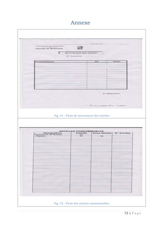 72 | P a g e
Annexe
Fig. 41 : Fiche de mouvement des entrées
Fig. 42 : Fiche des articles consommables
 