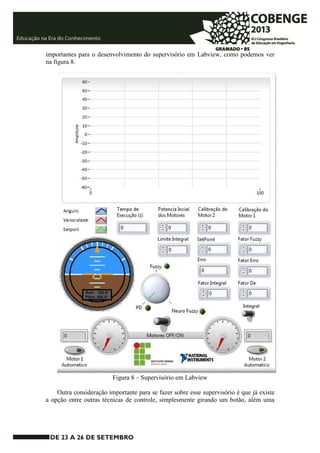 importantes para o desenvolvimento do supervisório em Labview, como podemos ver 
na figura 8. 
Figura 8 – Supervisório em Labview 
Outra consideração importante para se fazer sobre esse supervisório é que já existe 
a opção entre outras técnicas de controle, simplesmente girando um botão, além uma 
 