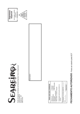 Órgão divulgador do Núcleo de Estudos Espíritas “Amor e Esperança”
Caixa Postal 42
Diadema - SP
09910-970




                                       Destinatário




FECHAMENTO AUTORIZADO - Pode ser aberto pela ECT
 