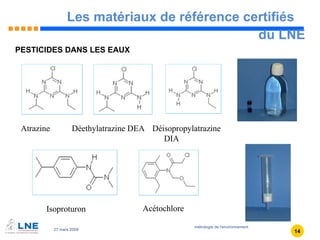 Les matériaux de référence certifiés  du LNE PESTICIDES DANS LES EAUX Atrazine  Déethylatrazine DEA  Déisopropylatrazine DIA  Isoproturon  Acétochlore  