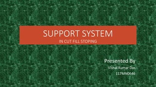 SUPPORT SYSTEM
IN CUT FILL STOPING
Presented By
Vishal Kumar Das
117MN0646
1
 