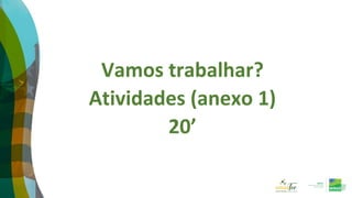Vamos trabalhar?
Atividades (anexo 1)
20’
 