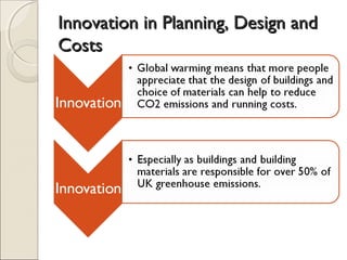Innovation in Planning, Design andInnovation in Planning, Design and
CostsCosts
 