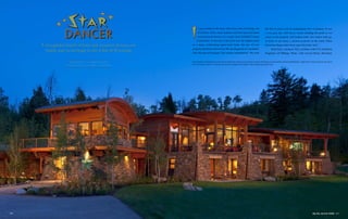 *+
             +* Star
                  Dancer
      A thoughtful match of land and structure houses one
                                                                I      t was written in the stars. After four years of looking, one
                                                                      of Jackson Hole’s most majestic and best kept real-estate
                                                                      secrets became known to a couple from Fairfield County,
                                                                     Connecticut. At the end of the road near the highest point
                                                                on a steep, north-facing aspen-treed butte, this key 4.7-acre
                                                                                                                                                        the first to know and we immediately flew to Jackson. It was
                                                                                                                                                        a wet, grey day with heavy clouds cloaking the peaks as we
                                                                                                                                                        stood on the property and looked north. Our realtor held up,
                                                                                                                                                        in front of our faces, a picture postcard of the entire Teton
                                                                                                                                                        Mountain Range taken from atop this butte. Sold.”
                                                                property had been reserved for the development of a residents’                                 Brad Hoyt, a Jackson, Wyo. architect with CTA Architects
         family and its heritage in the wilds of Wyoming        club. But that all changed. The owners remembered: “We were                             Engineers (of Billings, Mont., with several Rocky Mountain


                     W r i t t e n b y t. H a m i s H t e a r   a fire lookout inspired piece is the first to welcome visitors to the series of pods stretching out around the natural amphitheater. upper level living enhances the views
                                                                from the public spaces. a fortress-strong base supports the lighter, view enhancing upper level.
                   PHotograPHy by karl neumann




118                                                                                                                                                                                                               Big Sky Journal HOME 119
 
