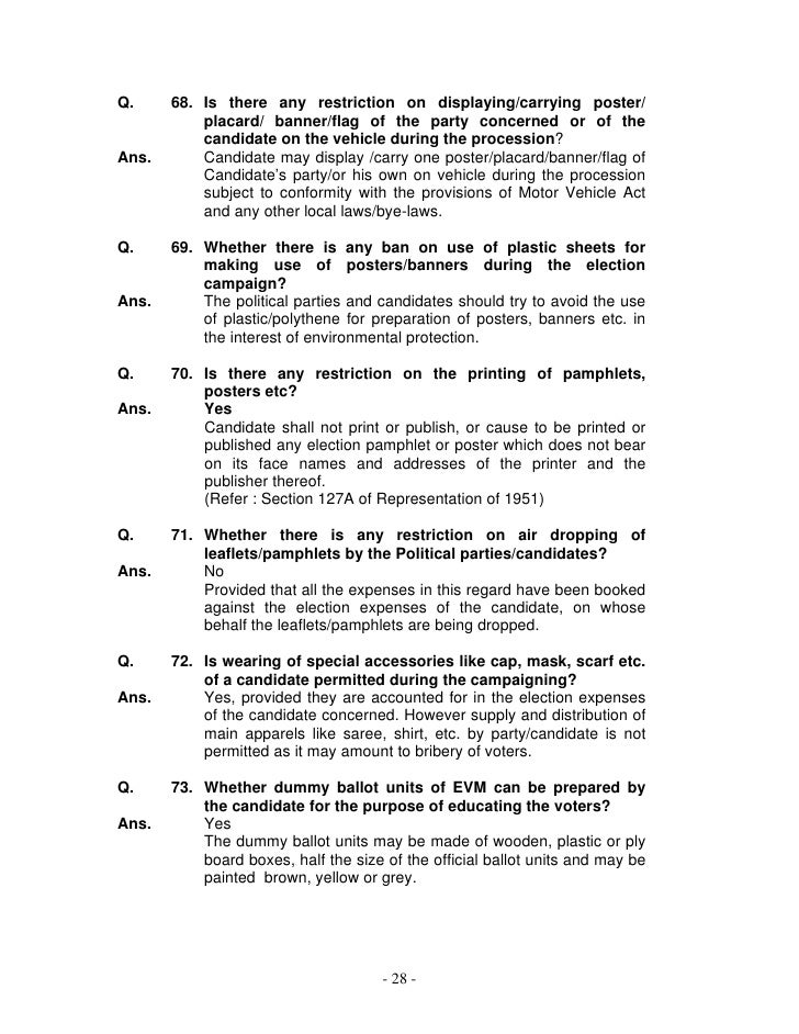 Model Code of Conduct for the Political Parties and Candidates