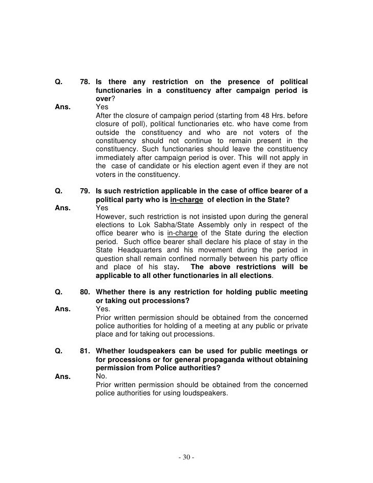 Model Code of Conduct for the Political Parties and Candidates