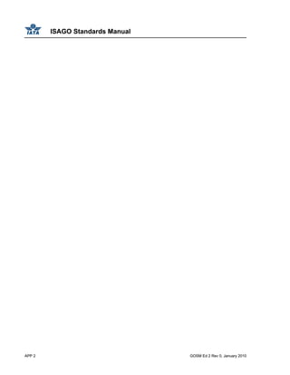 ISAGO Standards Manual
APP 2 GOSM Ed 2 Rev 0, January 2010
INTENTIONALLY LEFT BLANKINTENTIONALLY LEFT BLANK
ISAGO Standards Manual
APP 2 GOSM Ed 2 Rev 0, January 2010
 