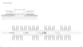 BASSIN BAS BASSIN BAS BASSIN BAS BASSIN BASBASSIN HAUT
ESPACE
COMMUN
40 M²
ESPACE
COMMUN
40 M²
ESPACE
COMMUN
68 M²
CHAMBRE
DOUBLE
14 M²PONTON DE
DESSERTE
BASSIN HAUT BASSIN HAUT BASSIN HAUT+0.30
+0.00
2726
_ 9.Section of the central deck with rigges ecolodges
_ 10.Plan of the central deck with rigged ecolodges
10
9
 