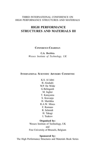 High Performance Structures And Materials Iii C A Brebbia | PDF