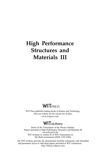 High Performance Structures And Materials Iii C A Brebbia | PDF