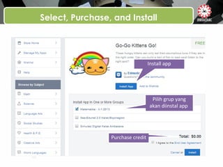 Select, Purchase, and Install
Install app
Purchase credit
Pilih grup yang
akan diinstal app
 