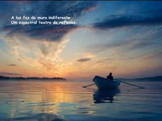A luz faz do muro indiferente
Um espectral teatro de reflexos.
 