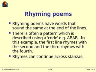Rhyme Code Creative Writing Convert Prose into Poetry.ppt