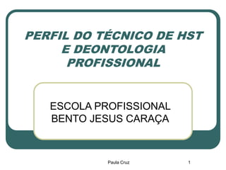 Paula Cruz 1
PERFIL DO TÉCNICO DE HST
E DEONTOLOGIA
PROFISSIONAL
ESCOLA PROFISSIONAL
BENTO JESUS CARAÇA
 