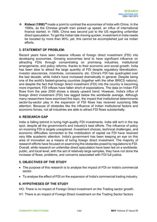FOREIGN DIRECT INVESTMENT AND ECONOMIC GROWTH IN INDIA-WITH REFERENCE ...