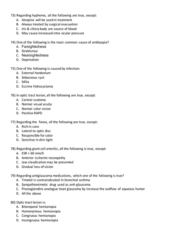 118 ophthalmology Questions & Answers MCQ