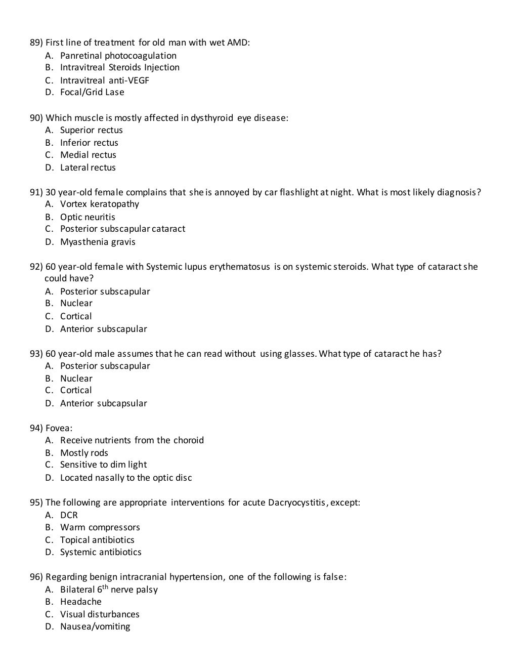 118 ophthalmology Questions & Answers MCQ