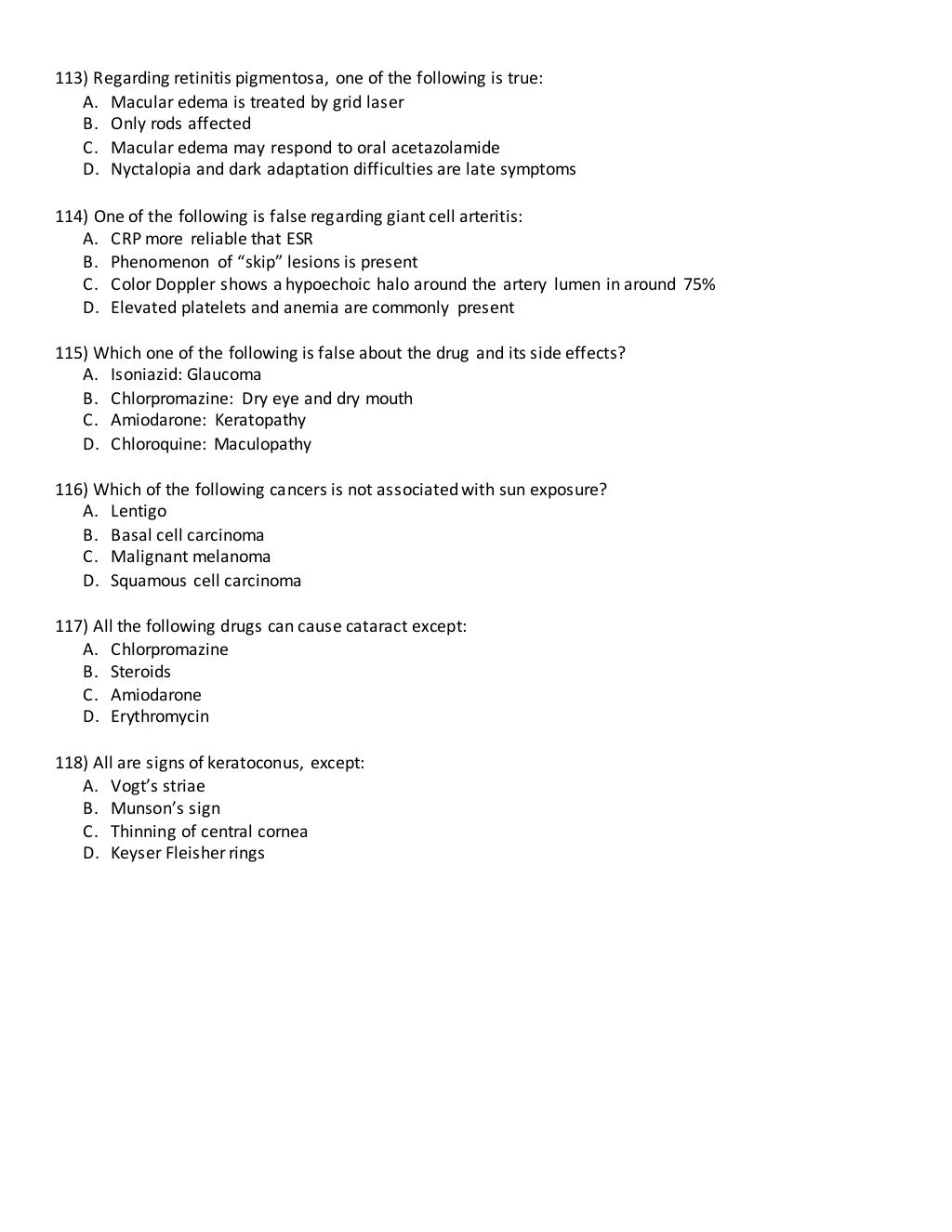 118 ophthalmology Questions & Answers MCQ