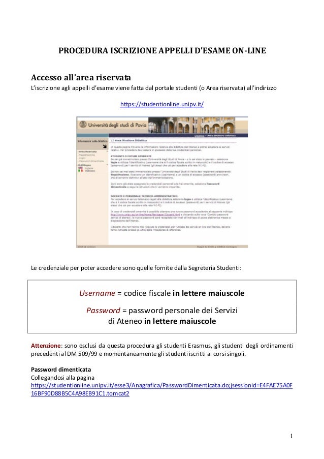 Procedura Iscrizione Esami Online