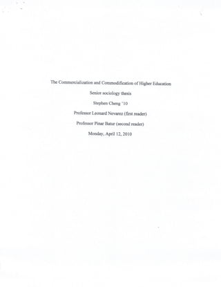 B.A. Sociology thesis: The Commercialization and Commodification of Higher Education